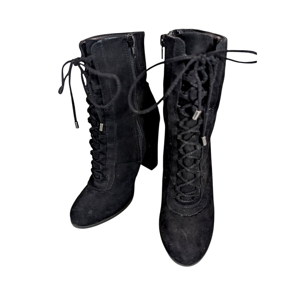 CARLOS SANTANA! BLACK VEGAN SUEDE LEATHER LACE UP FRONT, ZIPPER BOOTS! SZ 8M